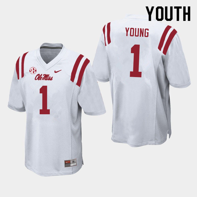 Youth #1 Isheem Young Ole Miss Rebels College Football Jerseys Sale-White